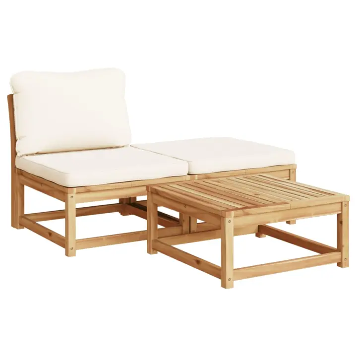 vidaXL Set de muebles para jardín 3 piezas con cojines madera acacia Crema, Gris oscuro, Conjunto Terraza Muebles Jardín Exterior Juego de Muebles de jardín Mueble Jardín Exterior Muebles de Salon Exterior - 1