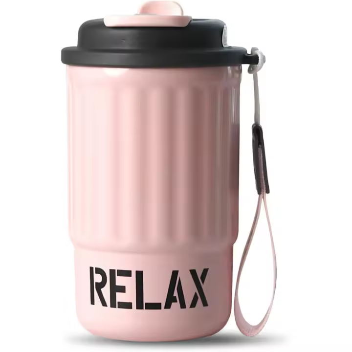 Termo Cafe, Thermal Vase 400ml,Taza de Café, Vestido de Acero Inoxide + Pico Doble Para Beber,Prueba de Fugas, Para Regalos de CumpleañOs y Navidad(Rosa) - 1