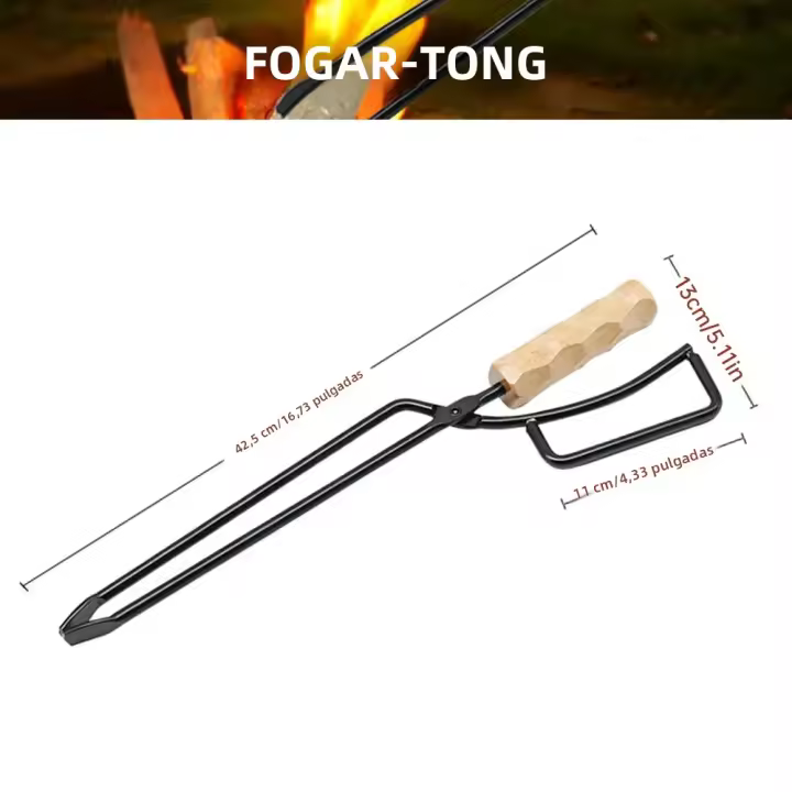 Pinzas De Barbacoa De Metal Y Madera Con Mango Largo Para Hogar Y Camping Herramienta Portátil Anticongelante Para Carbón - 1