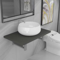 vidaXL Conjunto de muebles de baño 2 piezas cerámica roble en color Marrón/Blanco/Gris y más | almacenamiento funcional diseño moderno para baño dormitorio sala - details 2