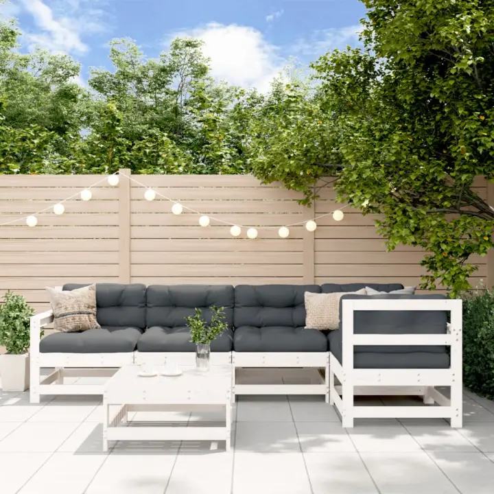 vidaXL Juego de muebles de jardín 6 piezas madera maciza pino blanco - 1