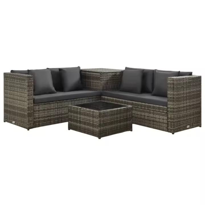 vidaXL Set de sofás de jardín 4 piezas y cojines ratán sintético gris - 1