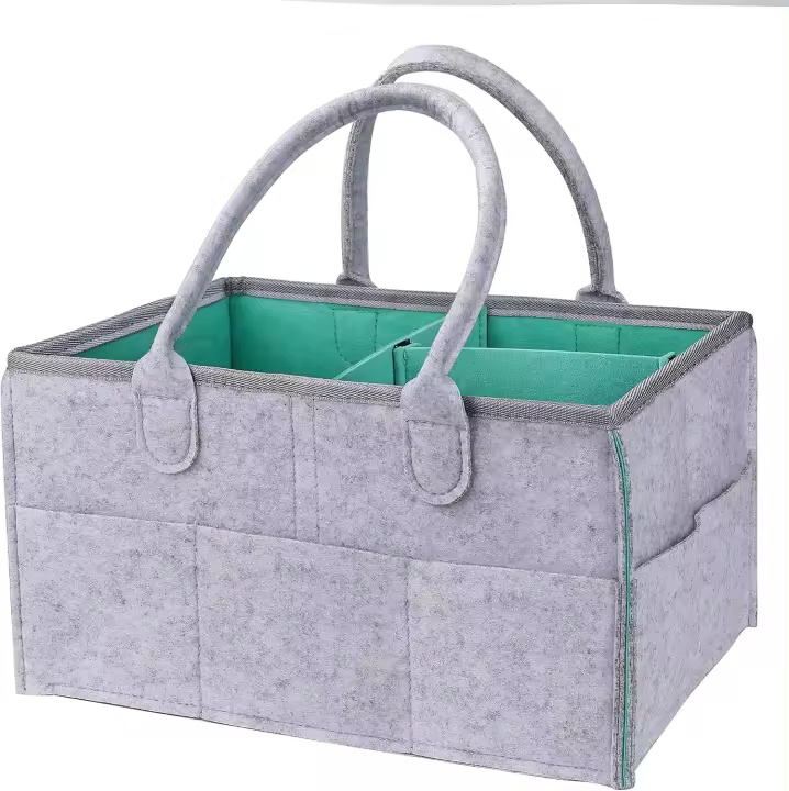 Organizador de pañales para bebé, cesta portátil para cambiar pañales, cesta de fieltro para toallitas húmedas para recién nacidos, para casa, coche, viajes, gris - 1