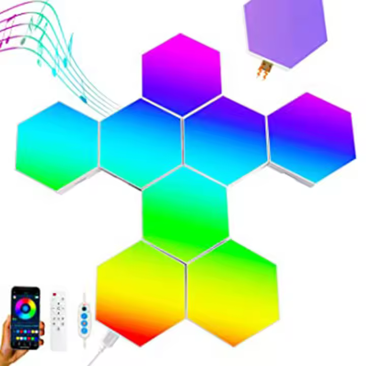 Luz De Noche LED RGB Hexagonal Bluetooth Control Remoto Por App Decoración Para Habitación Juego De Computadora Luz De Pared Multicolor - 1