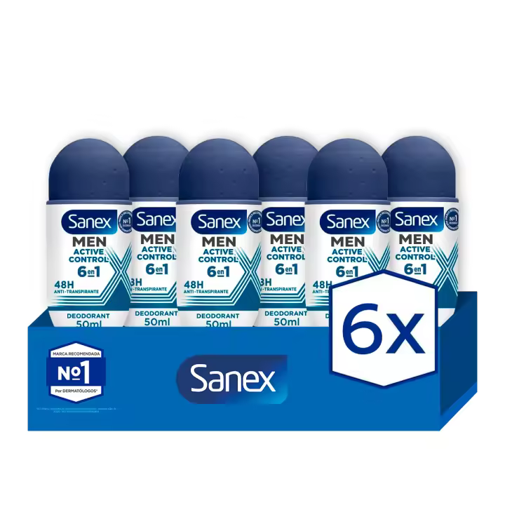 Desodorante roll-on para hombre Sanex Men Active Control 48h antitranspirante 50ml. Pack 6 - 1