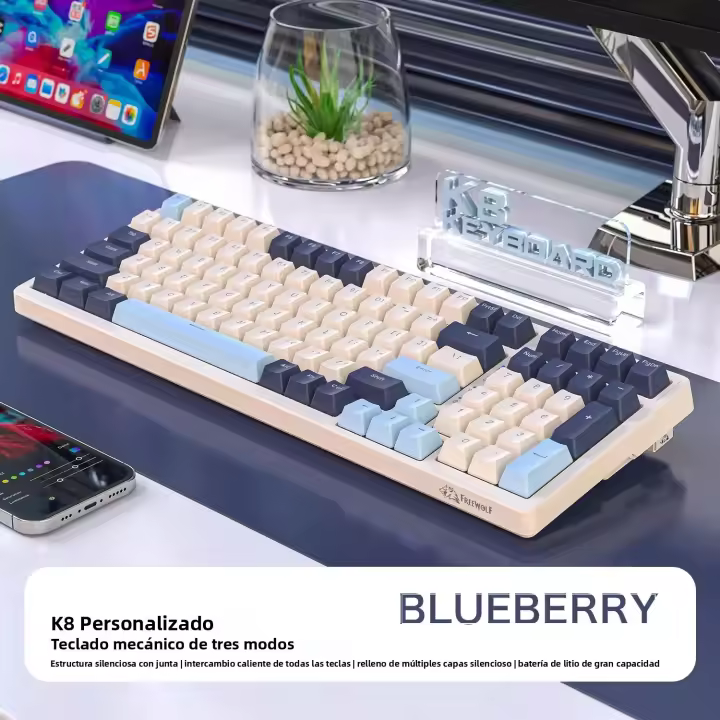 Teclado Mecánico Inalámbrico K8 Para Gaming Con Retroiluminación Hot Swappable Bluetooth 2.4G Y Cable Lineal Rojo Para PS4 PC Win Mac - 1
