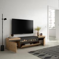 Skraut Home - Mueble de Televisión en melamina de alta calidad - 203x35x45cm - Fuego led efecto 3d - Veteado de madera - Tacto poroso - Estilo Moderno Elegante - details 1