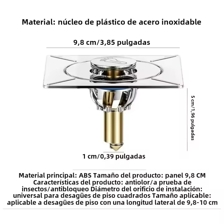 Desagüe De Piso De Ducha Cuadrado Tapa Pop up Para Baño Y Fregadero Diseño De Pedal Cepillo Para Capturar Pelos Para El Hogar - 1