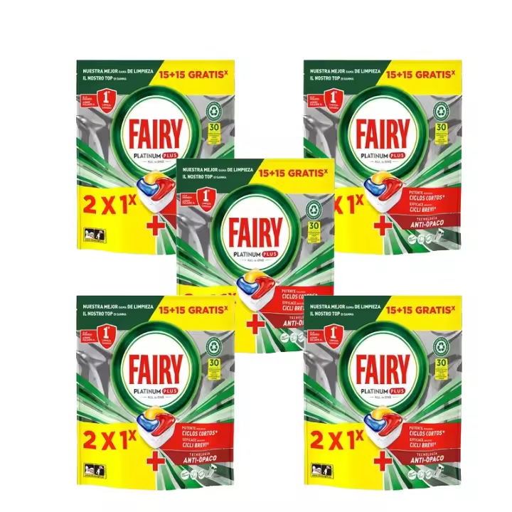 Fairy Platinum Plus All in One (150 Cápsulas) - Pack Ahorro 2x1, Pastillas Lavavajillas para Limpieza Profunda, Brillo Superior y Fragancia a Limón - 1