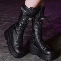 SP Botas Martin de Tacón de cuña para Mujer, BOTAS de cuero de Suela Gruesa De Tubo Medio Estilpunk with Remaches de gran tamaño para otoño E invierno. - details 7