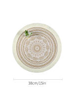 Mantelera Redonda De Lino Y Algodón Vintage Con Borlas De Jute Antideslizante Para Mesa Accesorios De Vaso Eco-amigable - details 4