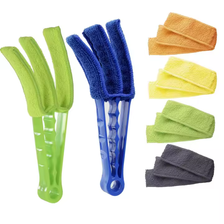 Kit de cepillo para polvo para limpieza de persianas, paquete de 2 cepillos con fundas de microfibra, herramientas de limpieza para persianas, aire acondicionado, polvo de persianas - 1