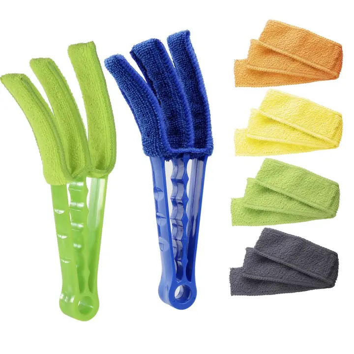 Kit de cepillo para polvo para limpieza de persianas, paquete de 2 cepillos con fundas de microfibra, herramientas de limpieza para persianas, aire acondicionado, polvo de persianas - 1