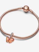 Pandora - Charm Colgante de Mariposa de cristal de Murano Rosa y Amarillo-Baño de Oro Rosa de 14 K - details 4