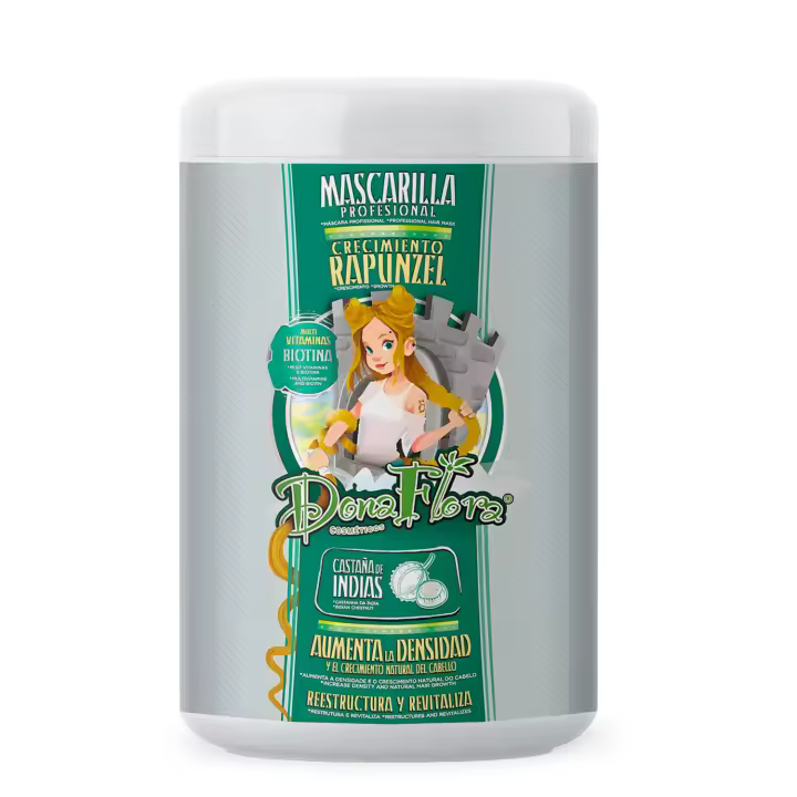 Dona Flora Mascarilla Rapunzel 1000ml - Estimula el crecimiento con Vitaminas, Biotina y Extracto de Castaño de Indias - Vendido por Beauty World Distributor - 1