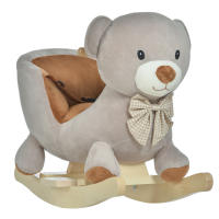 HOMCOM Caballito Balancín para Bebé de 18-36 Meses Caballo Balancín de Peluche Suave con Forma de Oso con Sonido Manillar y Reposapiés 60x33x50 cm Gris - details 0