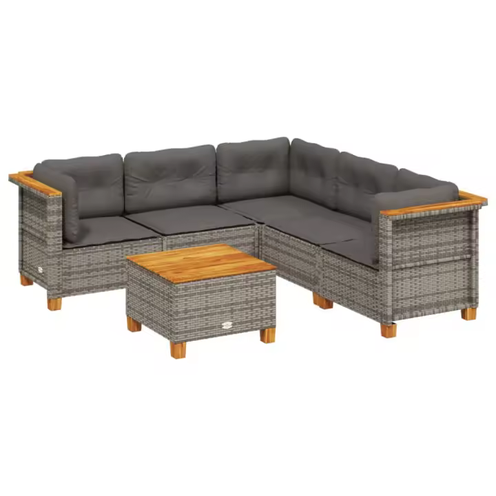vidaXL Set de muebles de jardín 6 pzas y cojines ratán sintético gris - 1