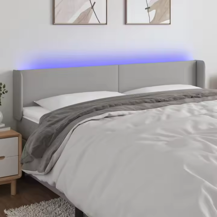 vidaXL Cabecero con LED de tela gris claro 203x16x78/88 cm - 1