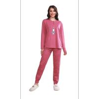 pijama de mujer de 3 piezas - camiseta y pantalon manga larga de algodon - bata de coralina con cinturón y bolsillos,  grueso y cálido, suave y cómodo para dormir, ropa de hogar - Adecuado para otoño e invierno - 12616 - details 3