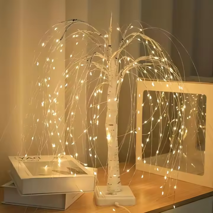 Lámpara De Ramas De Sauce 192LED Con Batería Y USB Dual Uso 8 Modos Luz De Árbol DIY Para Decoración De Hogar Navidad Cumpleaños Bodas Fiesta - 1