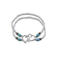 Anklet Set Bohemio Elegante Con Corazón Doble Hueco Y Cuentas Mini Hecho De Resina Y Acero Inoxidable Para Fiesta Y Boda - details 5