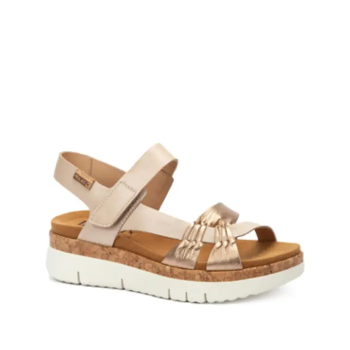 PIKOLINOS PALMA W4N-0968CLC1 SANDALIA DE PIEL NATURAL COLOR CHAMPAN, CON PISO VOLUMEN Y SUJETA CON VELCRO. - 1