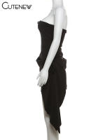 Vestido Mini De Mujer Nibber Floral Sin Mangas Cruzado Irregular Sin Cuello Elegante Para Fiesta De Cumpleaños Y Vestidos Sólidos De Corte Ajustado - details 5