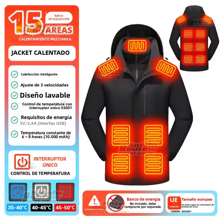 Chaqueta De Motocicleta Térmica Para Hombres Y Mujeres Con Calentamiento Eléctrico Three in One Área 15 Chaqueta De Poliéster 100% Unisex - 1