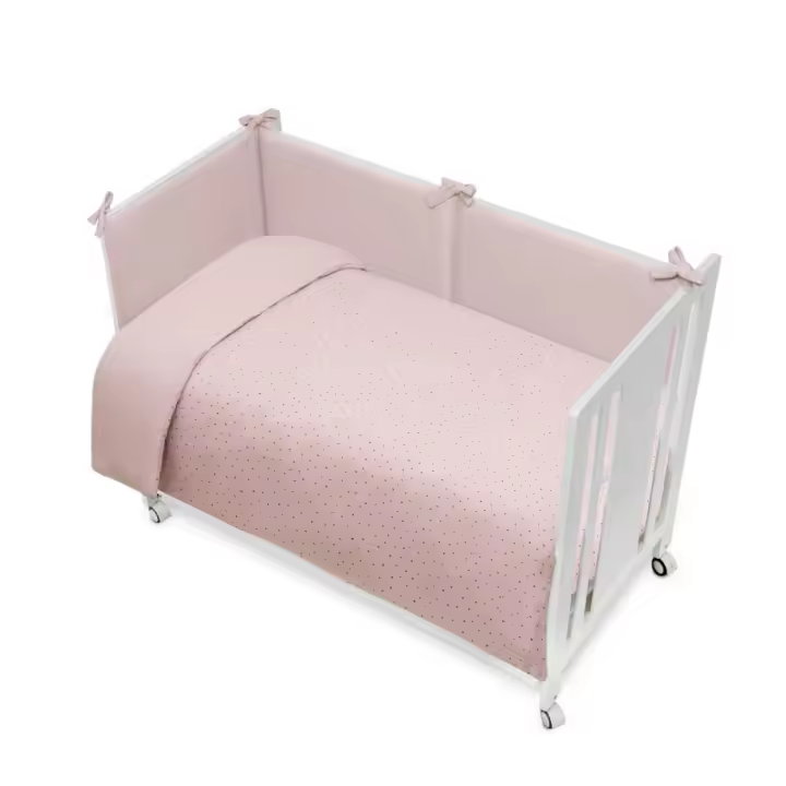 Don Algodón Funda Nórdica Cuna y Chichonera + Relleno Modelo  Muselina Puntos Rosa Maquillaje - 1