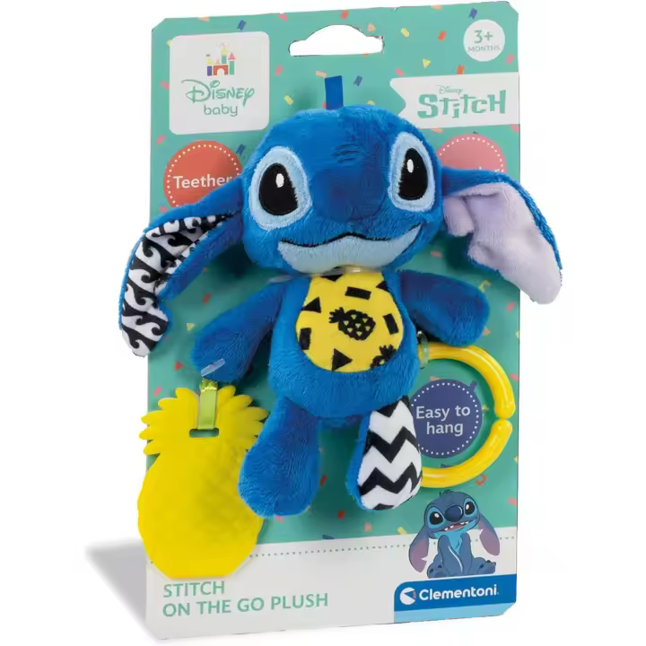 Clementoni Disney Baby On The Go Plush Stitch – Peluche Infancia, Juguete de Primera Actividad, muñeco de bebé, Juego de Cochecito, Lavable, Multicolor (17919) - 1