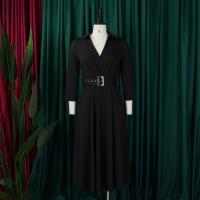 Vestido Elegante Para Oficina Para Mujer Cuello Redondo V Cintura Ajustada Pleated Midi Formal Business Work Dress OL - details 29
