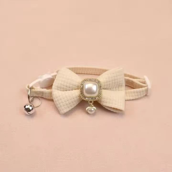 Collar De Gato Ajustable 20-35cm Con Colgante De Perla Vintage Y Lazo Bellaco Collar De Perro Pequeño Para 2024 - 1
