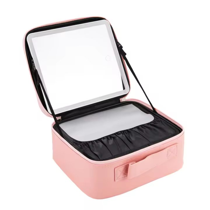 Maletín de maquillaje Jocca con espejo LED HD desmontable, luz fría/cálida/natural ajustable, brillo regulable y batería recargable 2000mAh. Interior configurable con separadores extraíbles. Ideal para viajes o uso profesional. - 1