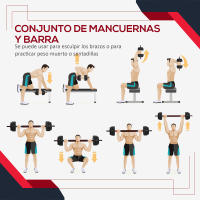 HOMCOM Juego de Mancuernas 2 en 1 de 25 kg con Barra Ajustable Entrenamiento de Fuerza y Levantamiento de Pesas para Hogar Oficina Gimnasio Negro - details 3
