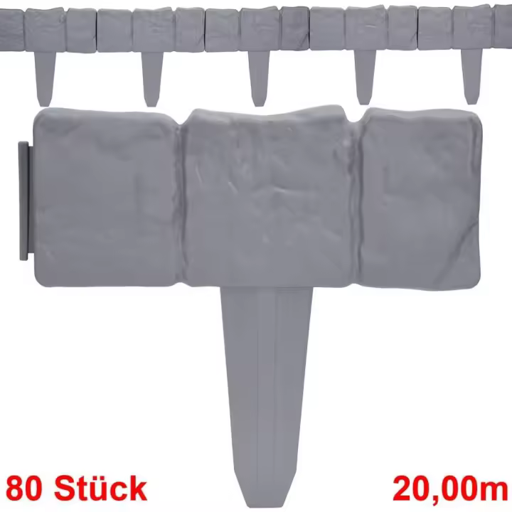 Borde de Césped 20m Granito Gris Valla de jardín Cerca para canteros 8 Set de 10 Unid.de 25cm - 1