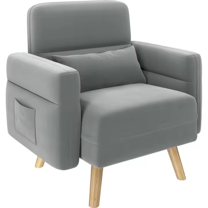 Sillón para Salon Sofa Individual Lectura Tapizada de Tela con Reposabrazo Silla Relax Pata Madera Capacidad MAX 136 KG Gris - 1