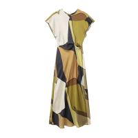 Vestido Largo De Verano Para Mujer TRAFZA 2024 Estampado O-Neck Mangas Cortas Espalda Hueca Vintage Chic Pliegues Sueltos Vestido Hasta La Rodilla - details 1