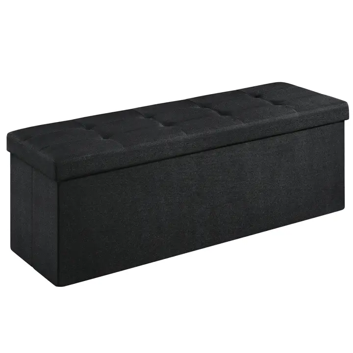 SONGMICS Puff Almacenaje, Baúl de Almacenaje Plegable, 38 x 110 x 38 cm, Taburete Reposapiés, Banco de Cubo, Soporta hasta 300 kg, para Sala de Estar, Dormitorio, Entrada, Blanco Crema/Gris Claro/Marrón Camello/Negro Tinta/Verde Retro - 1