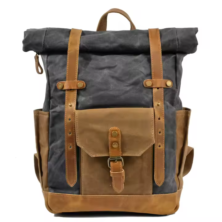 Mochipa impermeable de cuero de Lona encerada para Viajes de fin de semana, capacidad para portátil de 45 cm de Altura, mochila para Mujeres y humres - 1