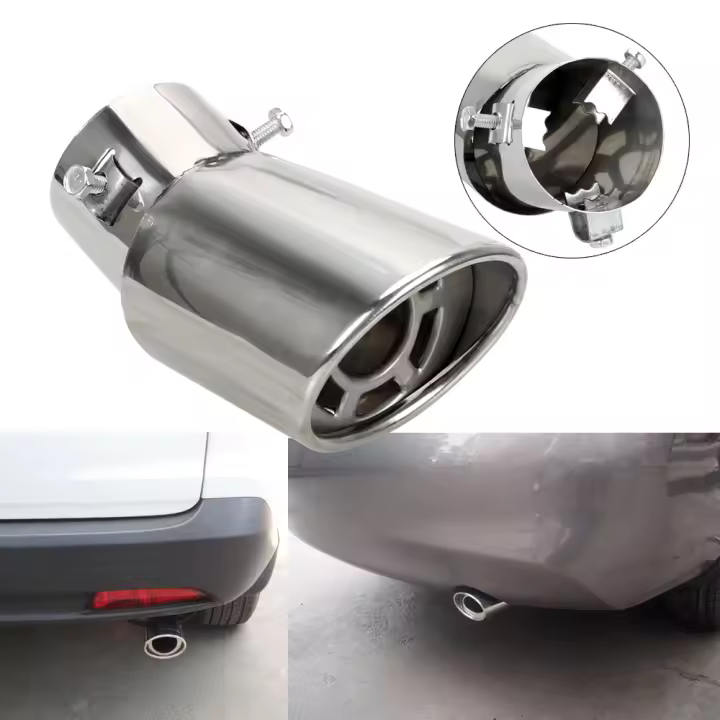 Decoración De Coche Tubo De Escape Cromado Universal Estilo De Automóvil Con Doble Salida Curva Acero Inoxidable Para Toyota Honda Nissan Y Más - 1