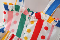Vestido De Verano Para Bebé Niña Con Estampado De Rayas Y Puntos Y Sombrero Visera Vestido De Princesa Casual Algodón Poliéster Talla A-Line Longitud De Pierna - details 3