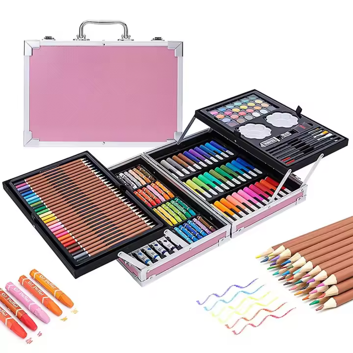 Bishops' 145-Deluxe Art Pack Set with Caja de almacenamiento de Aluminio incluye acuarela Marcadores/Paleta/P - 1