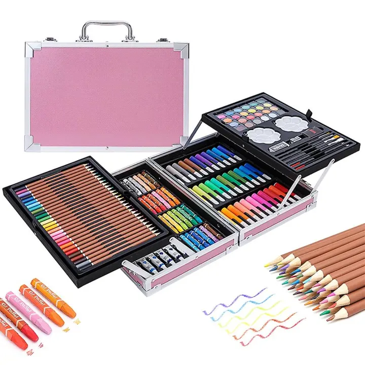 Bishops' 145-Deluxe Art Pack Set with Caja de almacenamiento de Aluminio incluye acuarela Marcadores/Paleta/P - 1