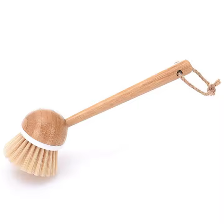 Cepillo De Limpieza Para Cocina Con Manija Larga De Bambú Cepillo De Lavado De Platos Suave Para Ollas Y Sartenes Antideslizantes Para Fregadero Y Estufa - 1
