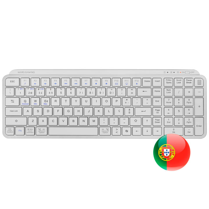 Mars Gaming MK-SILENKEYS, Teclado Inalámbrico Full-Format Compacto, Perfil Bajo, Switches Tijera Silenciosos, Tecla Copilot AI, Bluetooth 5.1 Dual + 2.4GPRO, Batería 200h, PC/Mac, Blanco, Idioma Español, Francés, Italiano, Portugués o Inglés US