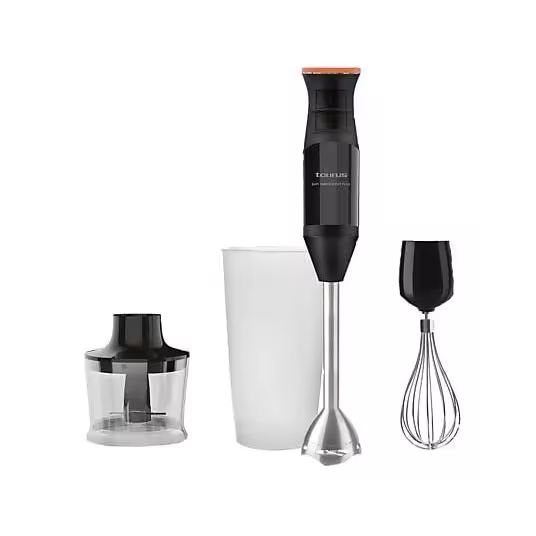 Batidora de mano TAURUS Bapi 1200 Rocket Plus , 1200W, Pica hielo, Cuchillas de acero inoxidable, 20 velocidades, Turbo, libre BPA, Negro- - 1