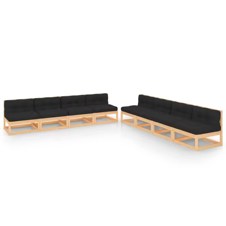 vidaXL Muebles de jardín 8 pzas y cojines madera maciza pino - 1