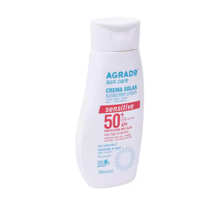 Agrado - Crema Solar Facial y Corporal SPF50 Agrado | Protección UVA UVB, Hidratación con Vitamina E, Vegana y Resistente al Agua - 1
