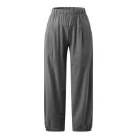 Pantalones Anchos De Algodón Para Mujer En Color Sólido Con Cintura Elástica Y Bolsillos Estilo Casual Vintage Streetwear - details 9
