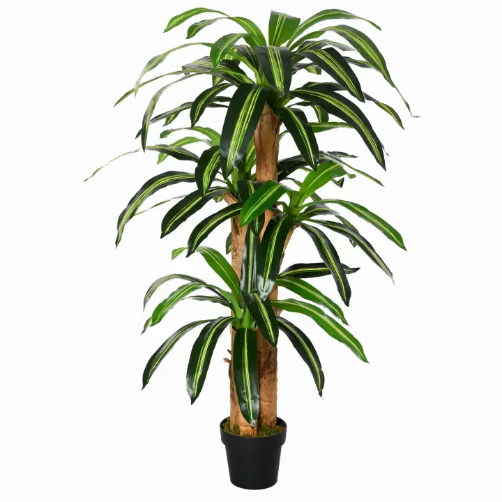 Outsunny Planta Artificial Decorativa Dracaena con Maceta Árbol Sintético de 66 Hojas para Jardín Balcón Oficina Salón Ø20x160 cm Verde - 1